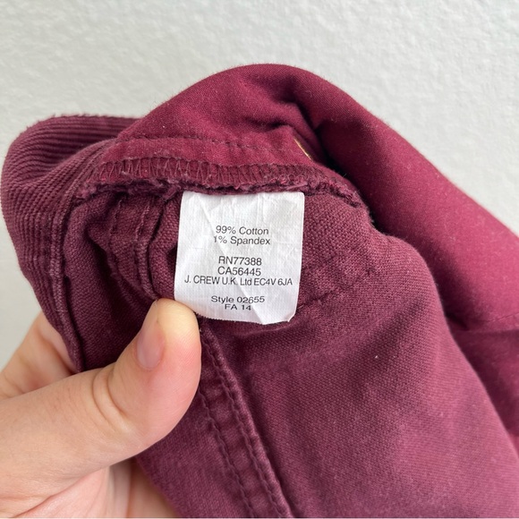 J. Crew Burgundy Skinny Stretch Corduroy Cropped Ankle Jeans 29 - Picture 6 of 9